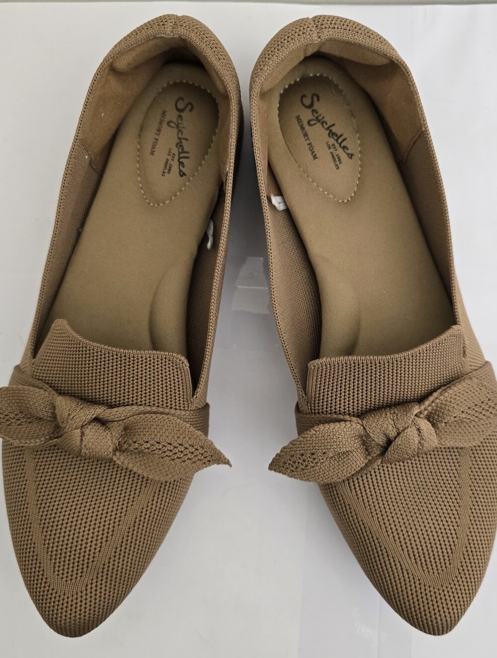 anthropologie SEYCHELLES size 10 Pointed Toe Memory Foam Comfort Knit Flats Tan